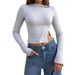 Voya Women's Minimalist Imperial Style T-shirt For Spring And Summer Fashion, Reducing Age, Solid Color, Long Sleeved Base Top_ecoleips.com