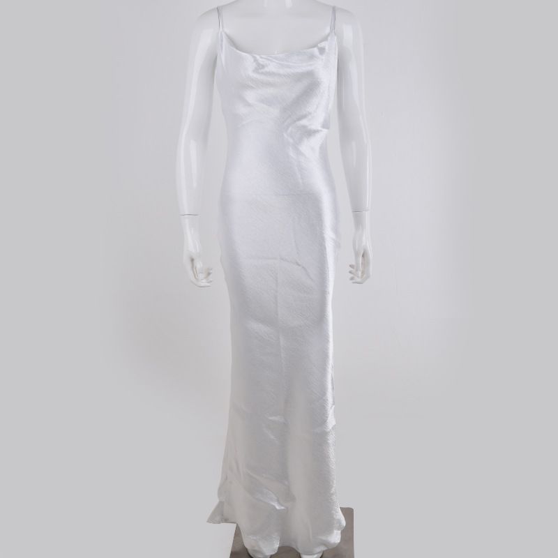 Elegant Satin Long Slip Dress Backless Sexy Suspender Dress Formal Evening Gown For Party Dinner Wedding_ecoleips.com