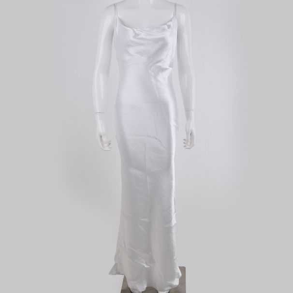 Elegant Satin Long Slip Dress Backless Sexy Suspender Dress Formal Evening Gown For Party Dinner Wedding_ecoleips.com