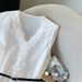 Korean Style Lace Trim V Neck Single Breasted Top for Women Loose Fit Slimming Sleeveless Shirt Waist Cinching New in Stock_ecoleips.com
