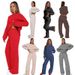 Women's Clothing Color Loose Long Sleeve Round Neck Women's Fashion Casual Wide Leg Pants Set_ecoleips.com