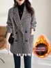 Houndstooth Plaid Wool For Women, Autumn Winter 2024 New Style, Mid-Length, Fleece-Lined, Thickened Woolen Blazer Coat_ecoleips.com