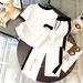 Gold Line Letter Print Top And Tie Waist Pants Set Short Sleeve Spring/Autumn Style Women's Fashion Outfit_ecoleips.com