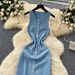 2025 New Women Chic Fashion With Golden Buttons Knitted Midi Dress O Neck Sleeveless Female Dresses Vestidos Mujer_ecoleips.com