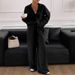 Relaxed Linen Blend Lounge Set, Oversized Long Sleeve Shirt And Wide Leg Pants Two-Piece Outfit For Comfortable Casual Wear_ecoleips.com