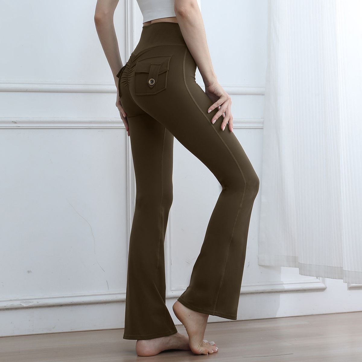 Women's Clothing High Waist Workwear Yoga Pants Slightly Flared Peach Hip Women's Tight Training Sports Running Autumn And Winter Fitness Pants_ecoleips.com