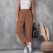 Summer High-Waisted Women's Casual Pants Button Detail Elastic Waist Loose Fit American Style_ecoleips.com