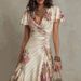 Elegant V-Neck Floral Wrap Dress – Satin A-Line Midi Dress With Ruffle Hem (S-Xxl) – Chic Summer Party Dress_ecoleips.com