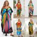Women's Rayon Printed Loose Maxi Dress - Beach Cover Up, Boho Sun Dress, Vacation Long Dress, Plus Size Summer Tunic_ecoleips.com