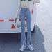 Women's Retro High-Waisted Stretch Slim Fit Flared Jeans Korean Style Straight Leg with Slit And Flowing Drape_ecoleips.com