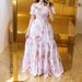 Foreign Trade Women's European And American Cross-Border New Style Sexy Fashion Off-Shoulder Floral Long Dress_ecoleips.com