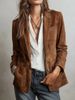 2026 European American Cross-border Autumn Women's Jacket, Elegant Brown Suede Coat With Pockets And Buttons_ecoleips.com
