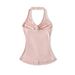 Hot Buff Layered Design Sexy V-Neck Halter Neck Strap Twist Sleeveless Tank Slim Fit Slimming Top For Women_ecoleips.com