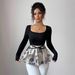 Women's Floral Square Neck Tie Waist Slim Fit Skirt Unique Design Spring Top European American Style Cross Border 2026_ecoleips.com