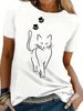 European And American Cross-border Foreign Trade Women's Clothing, Simple Cat Print Round-neck Short-sleeve T-shirt Top_ecoleips.com