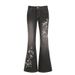Women's Sexy Washed Black Denim Jeans Low Rise Flared Cowboy Style Floral Embroidery American Street Western Trend_ecoleips.com
