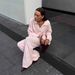 Women's Knit Sweater & Wide Leg Pants Set – Polo Collar Lapel Two-Piece Outfit (Greyish/Pinkish/Burgundy)_ecoleips.com