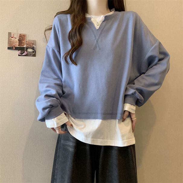 Foreign Trade European American Style Color-blocking Two-piece Sweatshirt, Long-sleeved, Loose-fitting, Thin,_ecoleips.com