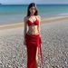 Women's Bright Red Swimsuit Tank Top Slimming Long Bikini Set for Beach Vacations And Hot Springs Flattering Sexy_ecoleips.com