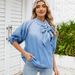 K New Retro Loose Collar Lace Up Denim Shirt With Bow Top For Women_ecoleips.com