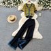 Women's Slim Fit Stripe Knit Cardigan And Wide-Leg Pants Set Lightweight Summer Outfit for Casual And Office Wear Pink Gray Yellow_ecoleips.com