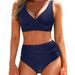 Women's High Waist Bikini Swimsuit - Sexy Cross Back Two Piece Bathing Suit With Removable Padding, Solid & Printed Options_ecoleips.com