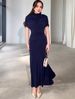 Elegant Long Dress Style Autumn New Solid Color Waist Cinching Pleated Women's Fashion Dress_ecoleips.com