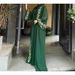 Women's Clothing Fashion Street Chiffon V Neck Embroidered Long Dress Robe With Headscarf_ecoleips.com