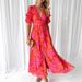 European And American Women's V-Neck Long Dress Short Sleeved Puff Sleeves Elegant Fashionable Buttons Spot Cross Border New 2025_ecoleips.com