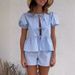 Women's Clothing Summer New Sweet Bow Plaid Shirt Wide Leg Shorts Casual Suit_ecoleips.com