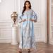 Muslim Ladies Robe Beaded Print Dress Round Neck Slim Abaya_ecoleips.com