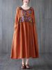 Cotton Linen Long Sleeve Floral Print Vintage Dresses For Women 2025 Spring Autumn Casual Loose Dress Femme Robe Elegant Clothes_ecoleips.com