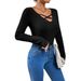 Voya Women's 2026 European And American Style V-neck Slim Fit And Slimming Long Sleeves, Inner T-shirt Base, Outer Top_ecoleips.com