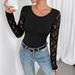 Women's Slim Fit Long Sleeve T-Shirt Top Lace Patchwork Solid Color Style Autumn Winter New_ecoleips.com