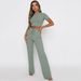 Women's Clothing Short Sleeved Cropped Tops Trousers Knitted Casual Suit_ecoleips.com