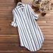 K Medium To Long Casual Striped Shirt Long Sleeved Plus Size Women's Sleeveless Shirt_ecoleips.com