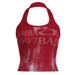 Aria Basics Aria Basics European And American Fashion Modern Retro Rendered Letter Print Halter Vest Backless Sexy Red Top Women's Summer_ecoleips.com