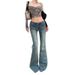 Minghai American Retro Pocket Design Micro-flare Low-waist Distressed Hot Girl Jeans For Women, Versatile Stretch Casual_ecoleips.com