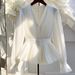Women's Clothing Autumn French Temperament V Neck Long Sleeved Top Light Luxury High End White Shirt Female_ecoleips.com