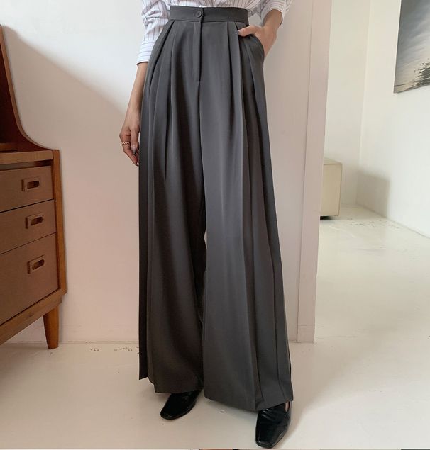 Women's Clothing Pleated High Waist Drape Wide Leg Versatile Casual Suit Pants Trousers_ecoleips.com