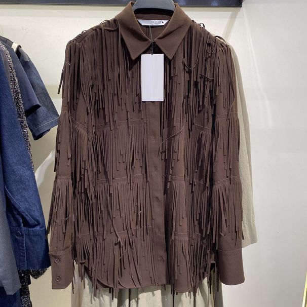 Original - Women's Wine Red Fringe Chiffon Long Sleeve Loose Fit Shirt Blouse 4786/300_ecoleips.com