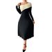 European-Style Versatile Elegant Large-Flare Irregular V-Neck Color-Block Dress_ecoleips.com