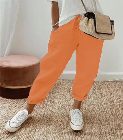 Women's Printed Cotton And Linen Casual Pants With Pocket_ecoleips.com