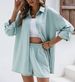 Verve Women's Clothing 2025 Spring Solid Color Turn-down Collar Long Sleeve Shirt Elastic Waist Shorts Fashion Casual Set_ecoleips.com