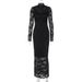 Cross-Border Women's 2025 Summer New Fashion Sexy Lace Patchwork Slim Long Sleeve Dress Wholesale_ecoleips.com