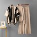 K New Color-block Fashion Knitted Suit With Shawl Round Neck Sweater Loose Wide-leg Pants Three-piece Set For Women_ecoleips.com