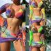 Women's Clothing Multi Color Tie Dyed Bikini Three Piece Long Sleeved Mesh Swimsuit Female Sense_ecoleips.com