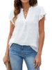 K Women's New V-neck Pleated Lotus Leaf Sleeve Fur Ball Top Shirt_ecoleips.com