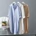 Korean Style Oversized Long-Sleeve Shirt For Women - Relaxed Fit, Solid Color, Polo Collar (White/Khaki/Light Blue, S-2XL)_ecoleips.com