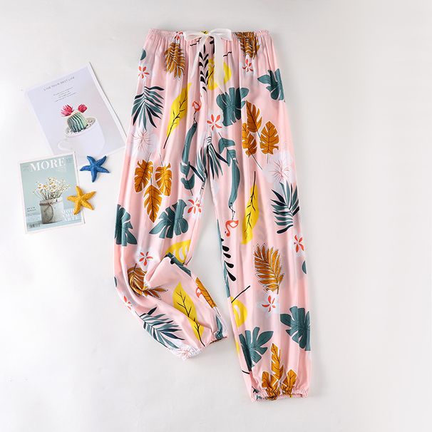 Summer New Viscose Floral Printing Long Trousers For Women Homewear Thin Section Loose Pajama Female Night Pants Lounge Wear_ecoleips.com